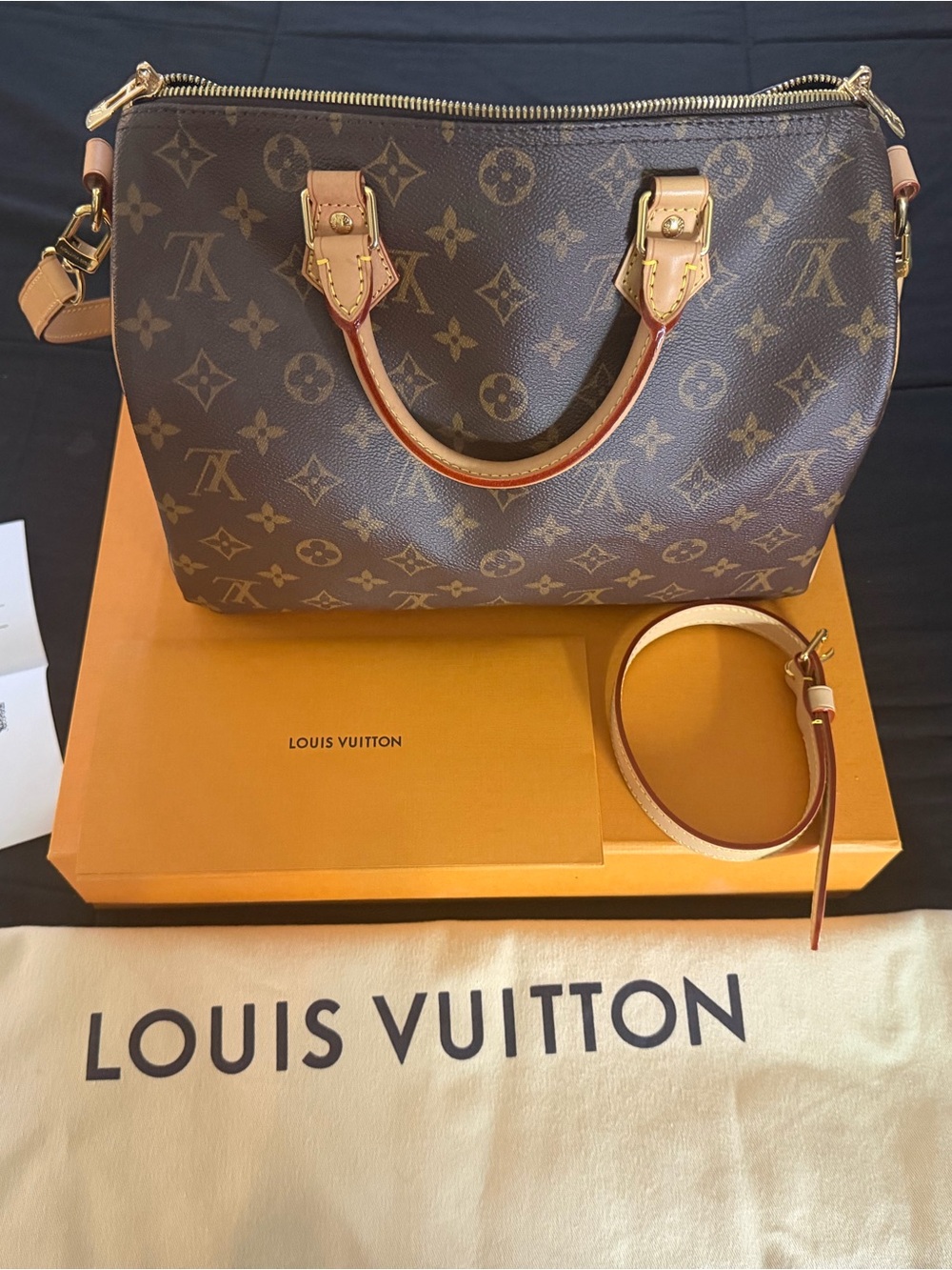 Louis Vuitton Monogram Speedy Bandouliere 30 Brown with Natural Vachetta Trim